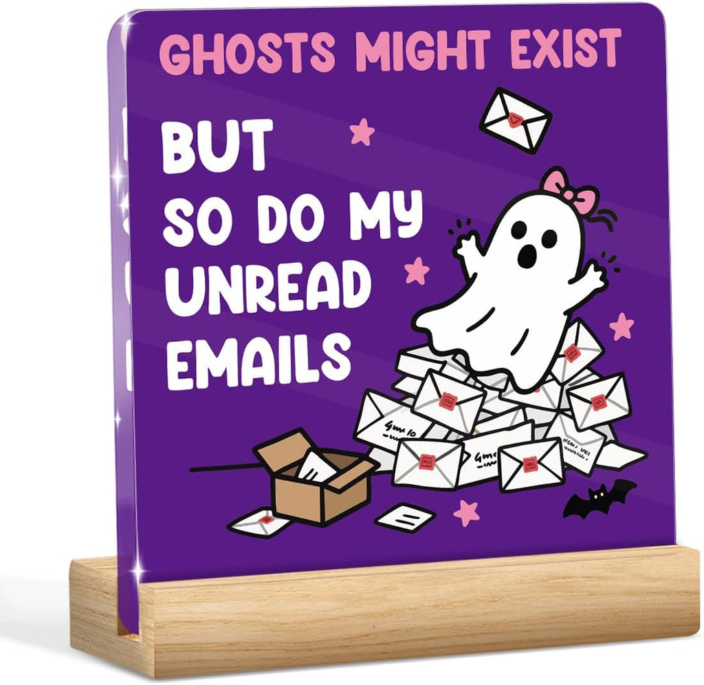 Skiennix Halloween Office Decor - Funny Acrylic Ghost Emails Sign | Cute 4x4 Inches Desk Decoration for Work