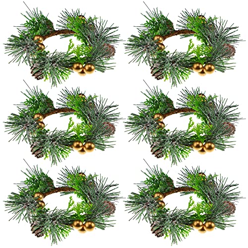 WILLBOND 6 Pcs 4.7 Inch Gold Christmas Candle Rings Mini Wreaths