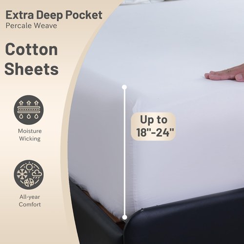MEISHANG Extra Deep Pocket King Sheets - 600 Thread Count Sheets - Fits 18"-24" in Deep Mattress,100% Egyptian Cotton,Sateen Weave, Soft & Breathable - 4 Piece (King, White)
