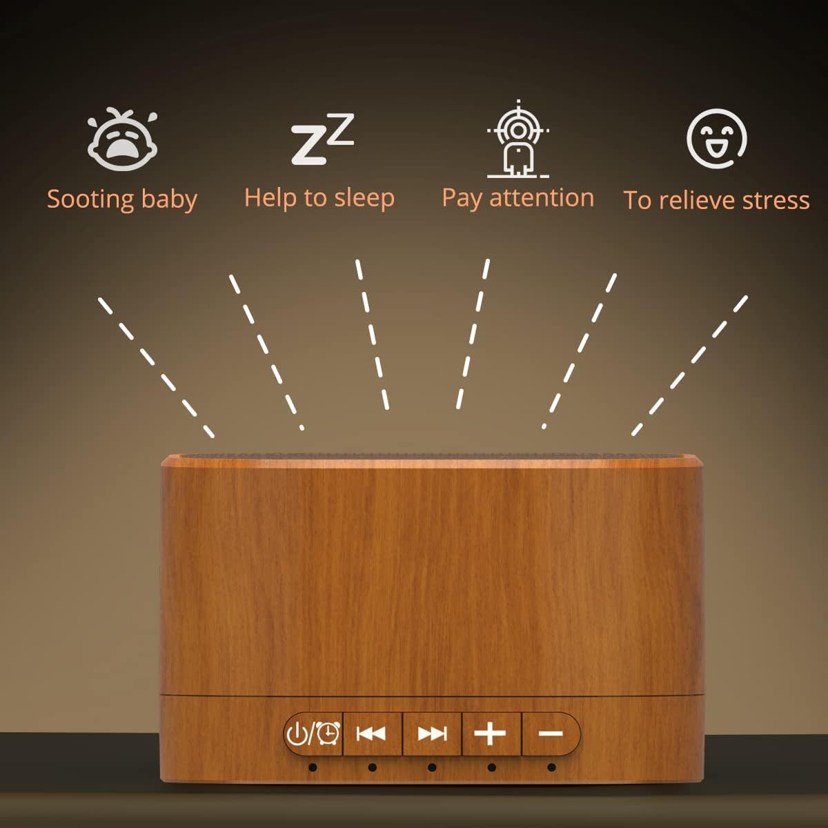 Skiennix White Noise Machine - 20 Soothing Sounds with Sleep Timer | Natural Wood Grain Finish