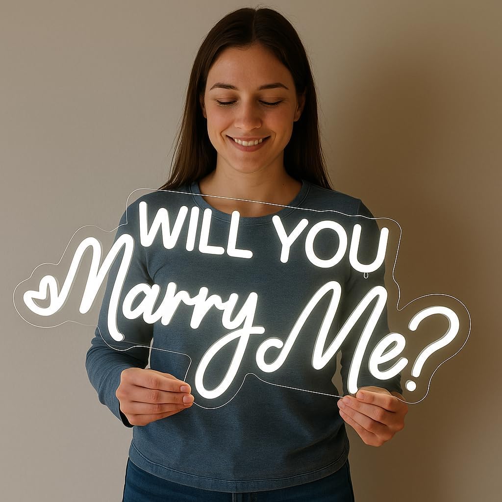 Will You Marry Me Neon Sign by [Brand Name] - 16.5 Inch Cool White LED Light for Proposal & Wedding Decor