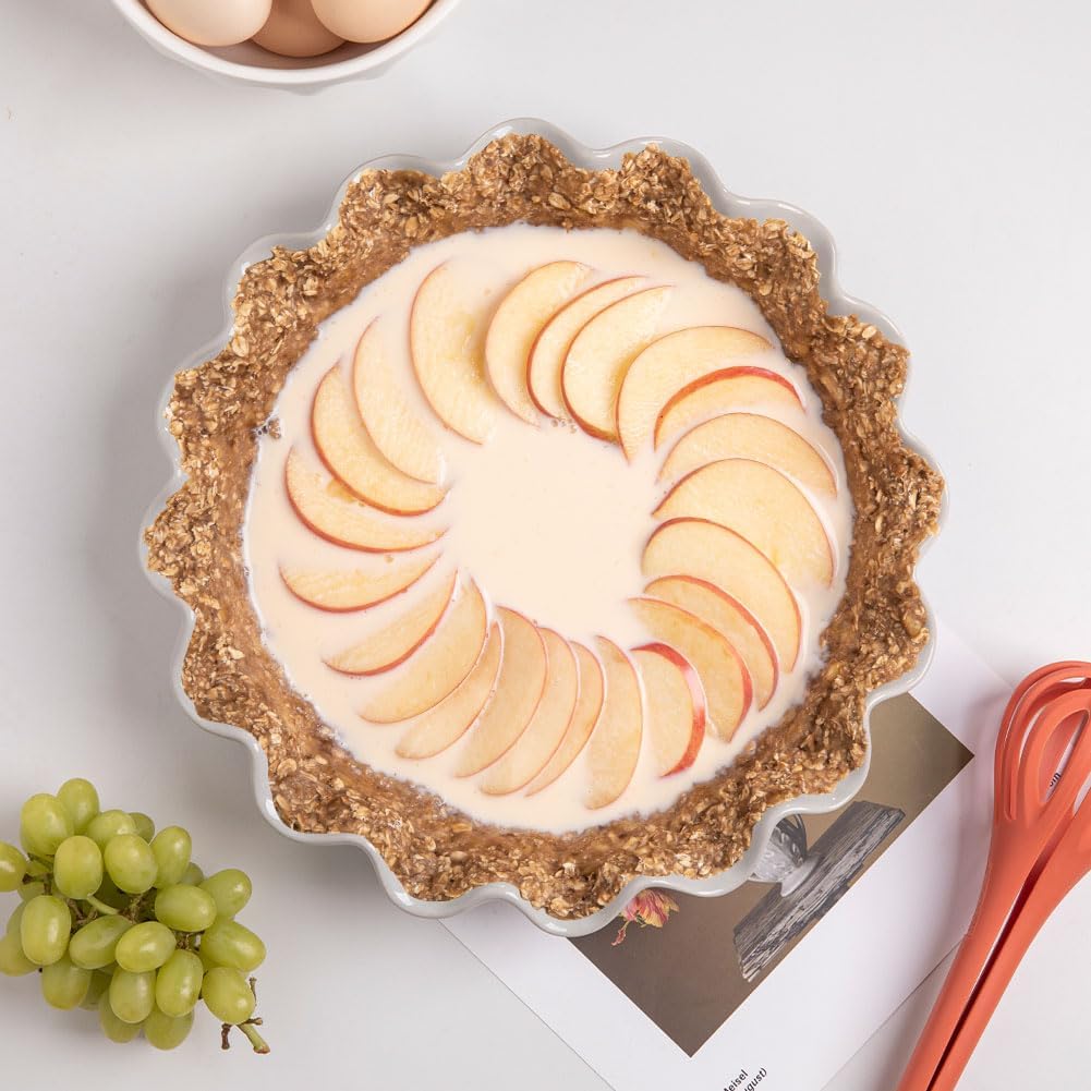 Sweejar Ceramic Pie Pan - 11.5 Inches Deep Fluted Porcelain Dish | Non-Stick Design for Perfect Baking