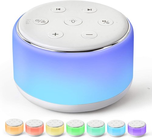 FamiSym White Noise Sound Machine - Rechargeable Baby Soother with Night Light & 34 Soothing Sounds | Portable for Kids & Adults