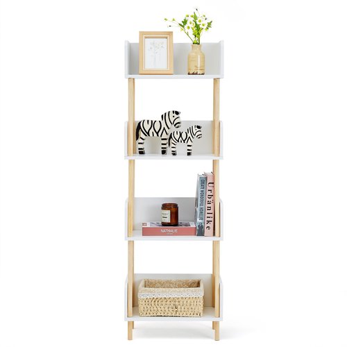 SUNTAGE White Wooden Open Bookcase, Modern Freestanding Bookshelf w/Side Panels, Edge Protection & Solid Wood Frame, Wood Storage Shelves Display Stand for Bedroom, Living Room & Home Office (4 Tier)