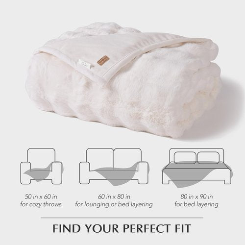 EverGrace Ultra Soft Luxury Fluffy Faux Rabbit Fur Throw Blanket, Thick Warm Bubble Throw for Bed, Cozy Plush Reversible Blankets for Couch, Chair, Sofa, Ivory White, 60x80 Inches