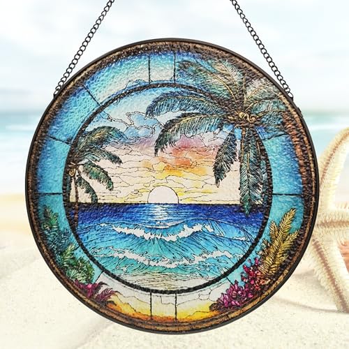 9.8-Inch Ocean Wave Stained Glass Suncatcher for Home Decor