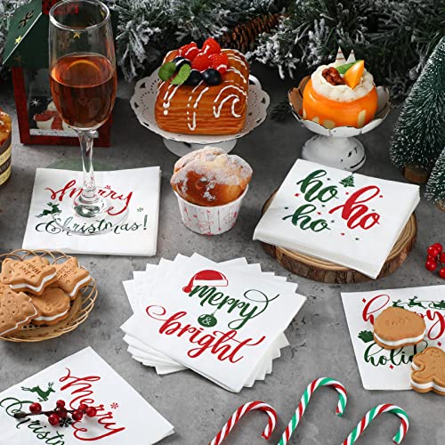 Spiareal 200 Pcs Christmas Cocktail Paper Napkins Merry Christmas Happy - Festive Holiday Party Supplies