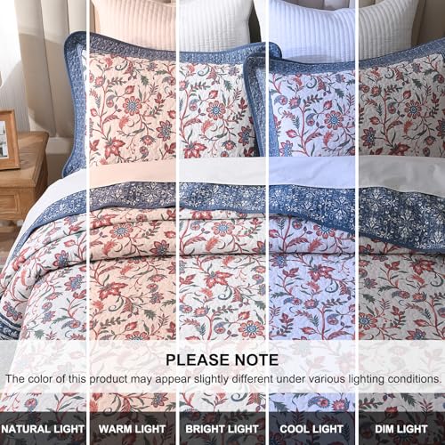 Oversized King Bedspread Set - 100% Cotton Reversible Floral Quilt (3 Pcs)
