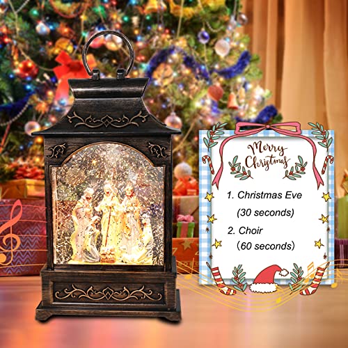 Nativity Scene Musical Christmas Snow Globe Lantern - LED Swirling Glitter Decor