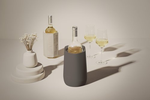 Vacu Vin Wine Cooler Hexo – Graphite – Modern Active Wine Bottle Chiller with Removable Cooling Sleeve – Geometric Design – Reusable, Ice-Free Cooler – Fits Standard Bottles – Tabletop Wine Accessory