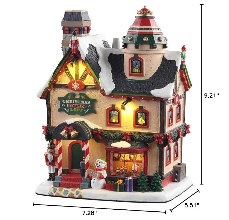 Lighted Christmas Village Supply Loft Building with Real Smoke Effect