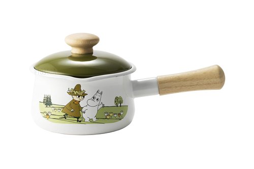 Fuji Horo MTG-15M Single Handled Pot Milk Pan, Induction Compatible, Enamel, 5.9 inches (15 cm), Moomin, Olive