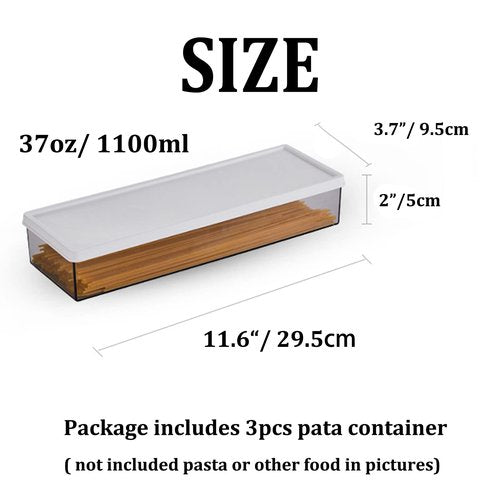 Hanobe Pasta Containers for Pantry Large Spaghetti & Noodle & Lasagna Canister 3 Pcs Clear Grey Rectangular Canister with Lock Lids Durable BPA-free Plastic Food Keeper for Kitchen Cabinet