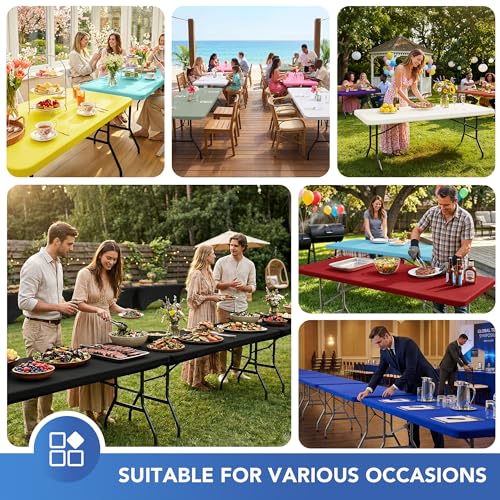 Enjoyidea Green 4-Pack Fitted Tablecloth for 6ft Rectangular Tables, Stretch Spandex
