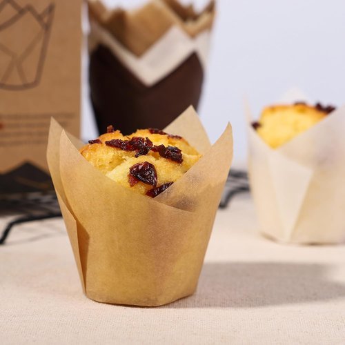 Bake Choice Nordic Paper Large Tulip Cupcake Liners - 200 Pcs Natural Muffin Wrappers for Parties