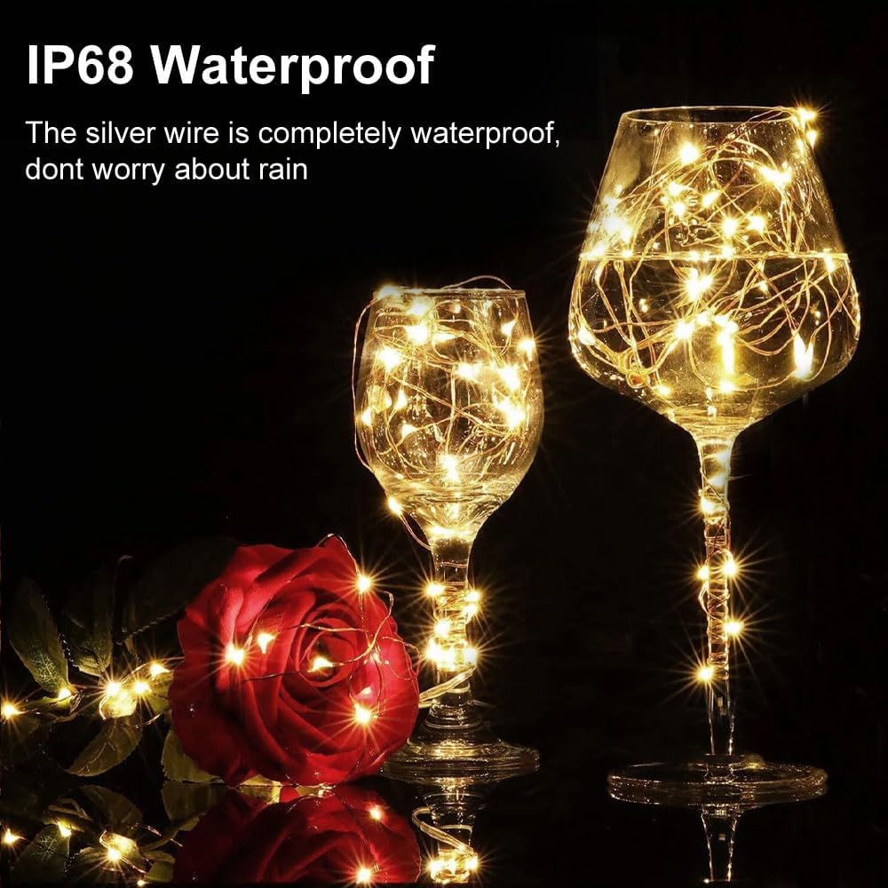Timer Fairy Lights - 50 LEDs Silver Copper Wire String Lights | 16.4Ft Battery Operated with 5 Lighting Modes for Christmas & Weddings