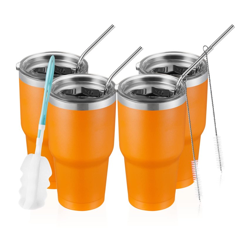COMOOO 30 oz Stainless Steel Tumbler Bulk with Lid and Straw Insulated Tumbler Coffee Cup Durable Double Wall Vacuum Travel Coffee Mug Thermal for Hot and Cold Drinks (Silver, 8 Pack)