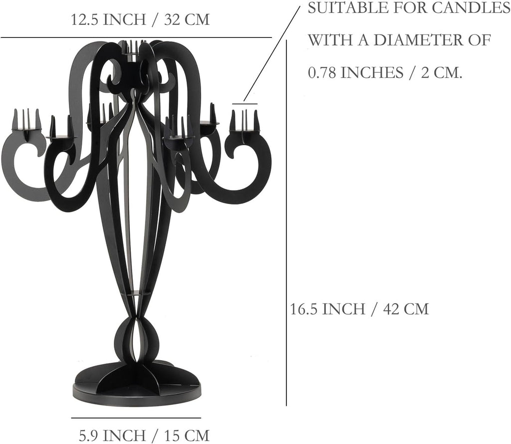 AIM & GGKK 7-Arm Black Metal Candelabra - Elegant Taper Candle Holders for Home Decor & Centerpieces
