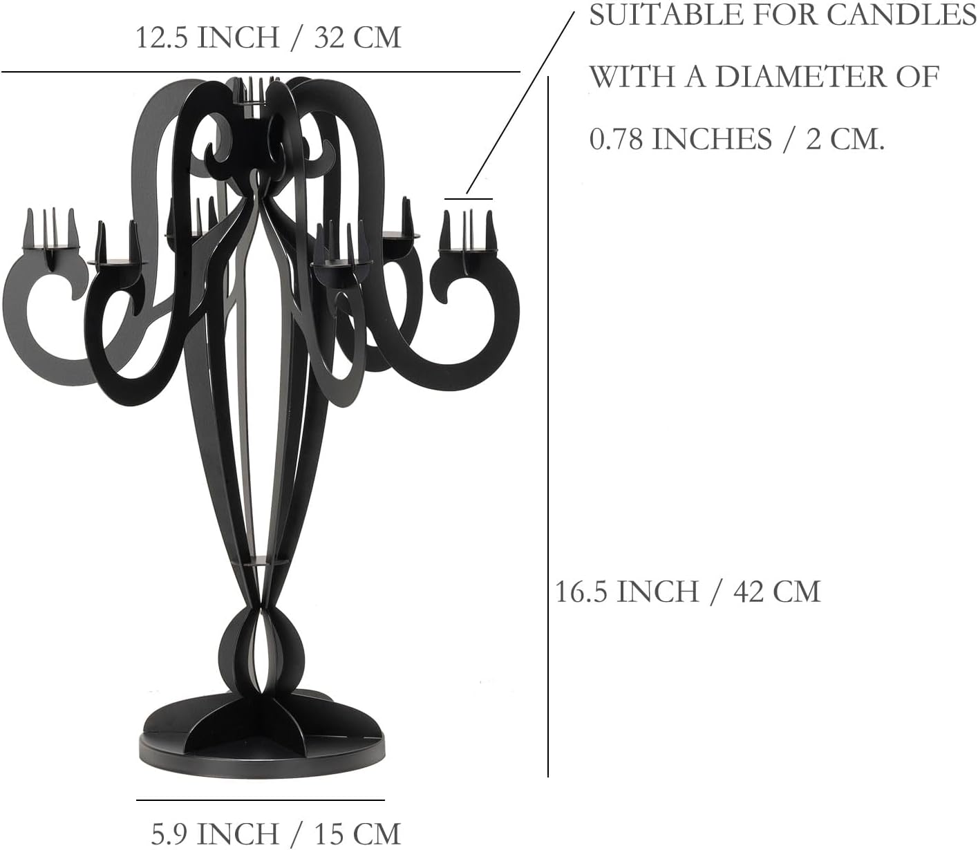AIM & GGKK 7-Arm Black Metal Candelabra - Elegant Taper Candle Holders for Home Decor & Centerpieces