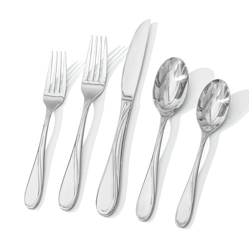 HIKAA Wave Design Silverware Set Service for 6, 30-Piece Artistic Stainless Steel Flatware Set with Fibonacci Pattern, Heavy Duty Mirror Polished Cutlery Set