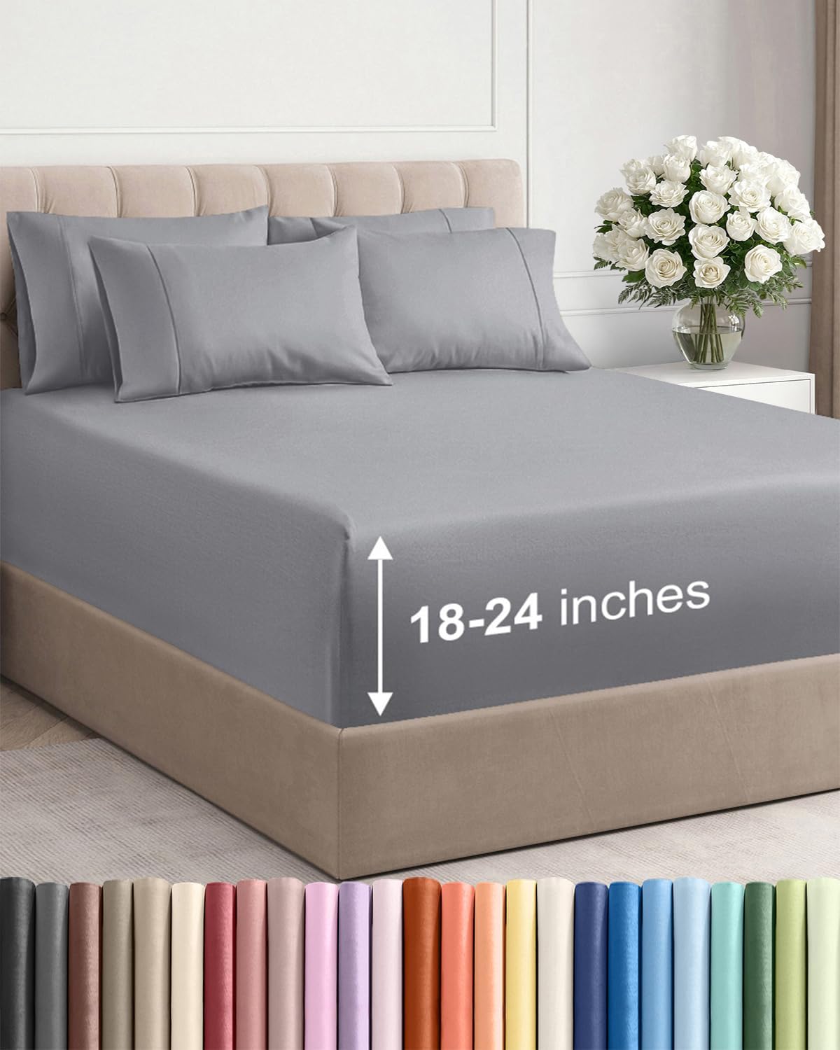 Skiennix Extra Deep Full Sheet Set | 6-Piece Breathable Cooling Bedding - Soft, Wrinkle-Free - Steel Blue
