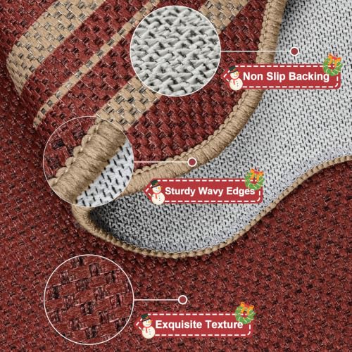 LORWER 2' x 6' Red Scalloped Christmas Runner Rug, Non-Slip Indoor/Outdoor Farmhouse Entryway