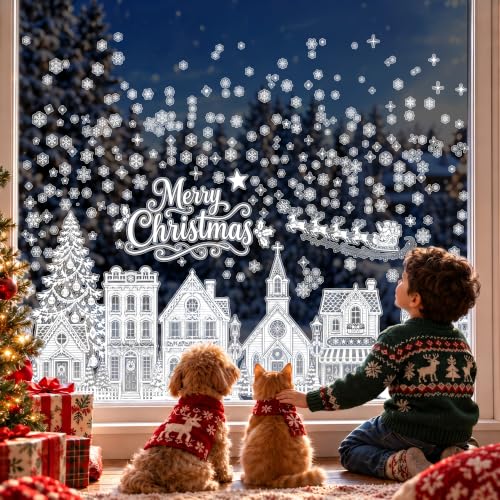 White House Window Clings - 9 Sheets Christmas Window Stickers for Glass - Double-Sided Decor for Party, Home, Classroom, Office - JOYGATHER