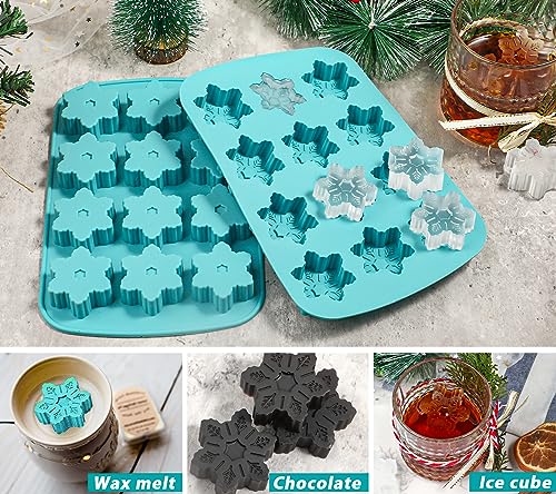 Kamehame Snowflake Ice Cube Mold Set 8.15 x 5.4 x 0.7 inches, 2-Pack, Silicone Christmas Snowflake Trays for Drinks & Desserts, Blue