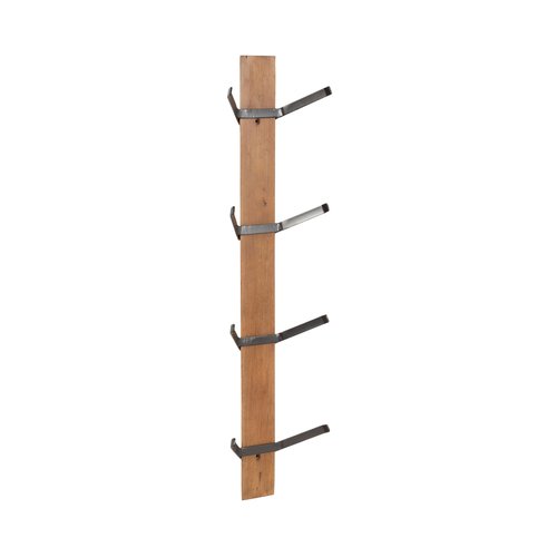 Kate and Laurel Rossmore Modern 4-Hook Vertical Wall Hanging Coat Rack; 8 x 4 x 30; Rustic Brown and Black; Decorative Modern Wood and Metal Coat Tree Hanging Hooks for Wall-Mounted Storage