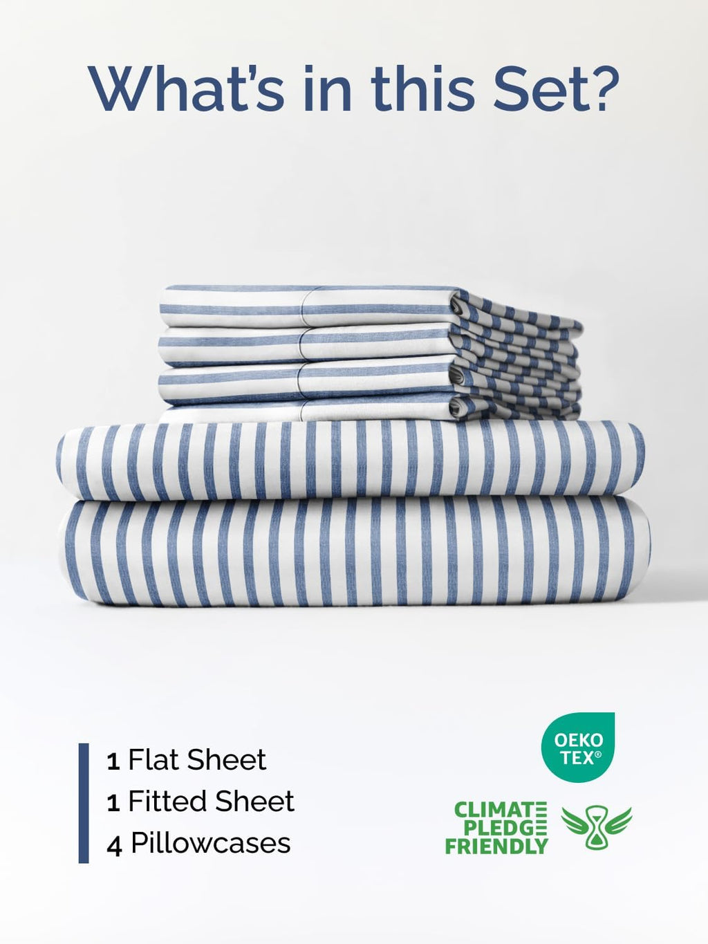 Skiennix Extra Deep Queen Sheet Set | 6-Piece Cooling Bedding - Soft, Wrinkle-Free Blue Stripes