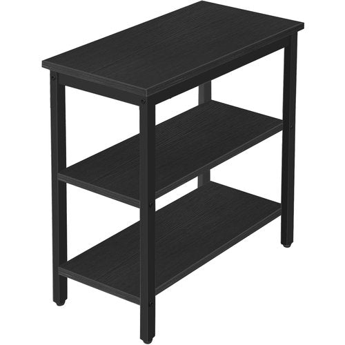 HOOBRO End Table, Simple Rustic Side Table with 3-Tier Storage Shelf, Narrow Nightstand for Small Spaces, Easy Assembly, for Living Room, Bedroom, Metal, Industrial Design, Black BB14BZ01