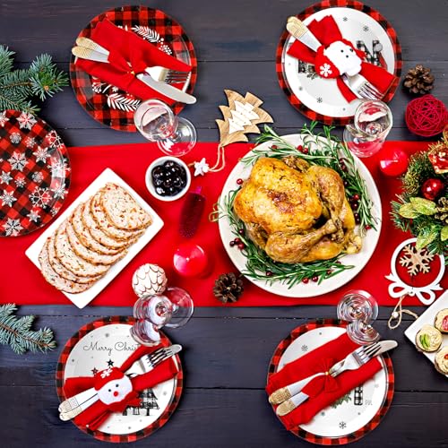96 Pcs Christmas Paper Plates Disposable 7 Inch Buffalo Plaid Xmas Plates - Christmas Elements