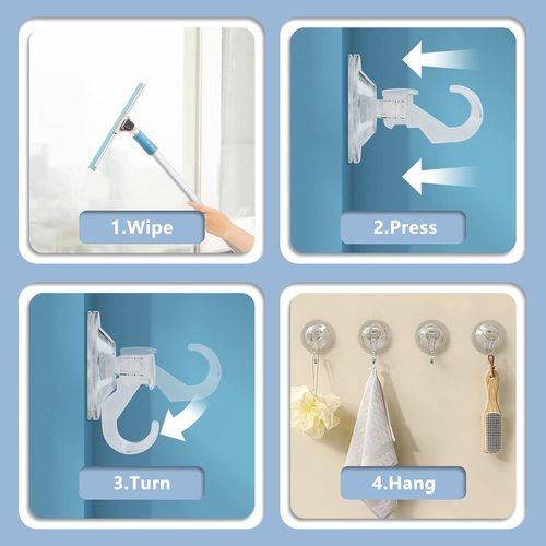 CozyBlue Heavy-Duty Suction Cup Hooks - 2 Pack Waterproof & Reusable for Bathroom, Kitchen, Glass