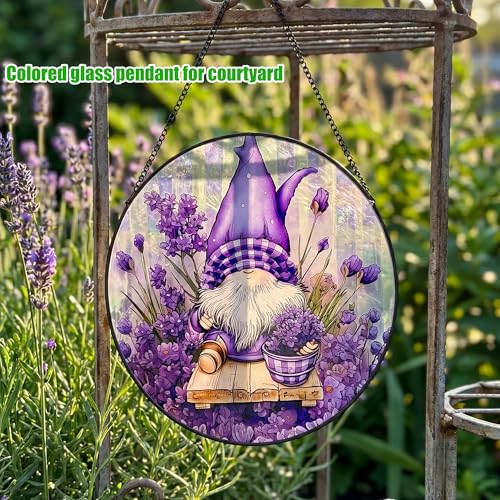 Purple Garden Gnome Stained Glass Sun Catcher, 9.8in
