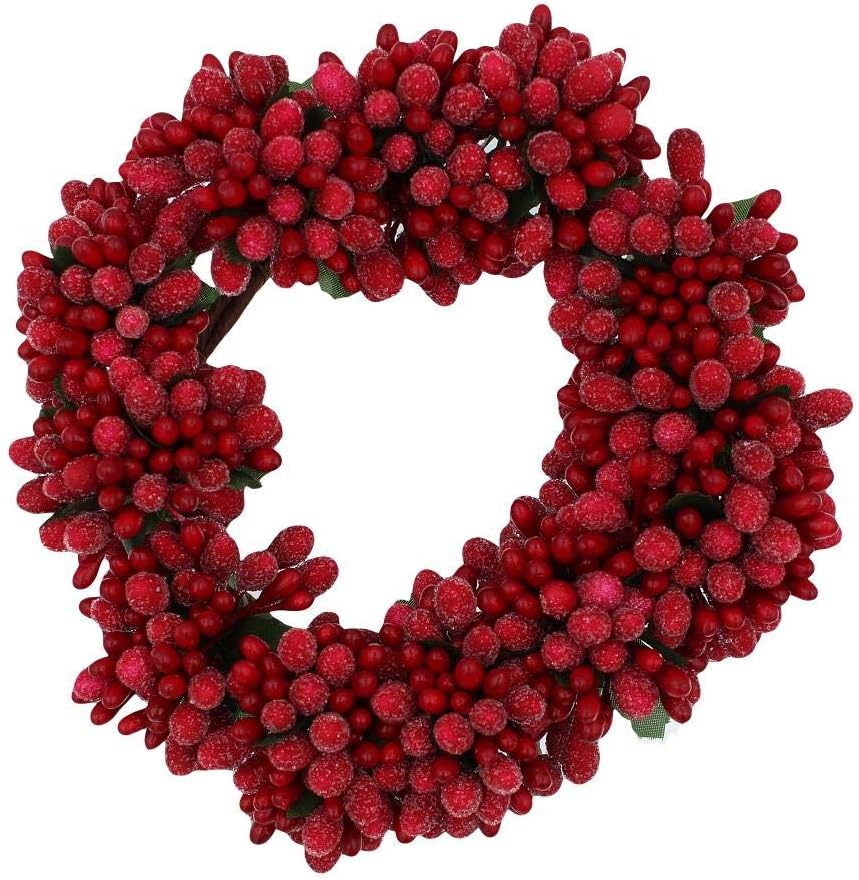 Regine Switzerland 6-Inch Beaded Berry Wreath | Winterberry Red Candle Ring Decor