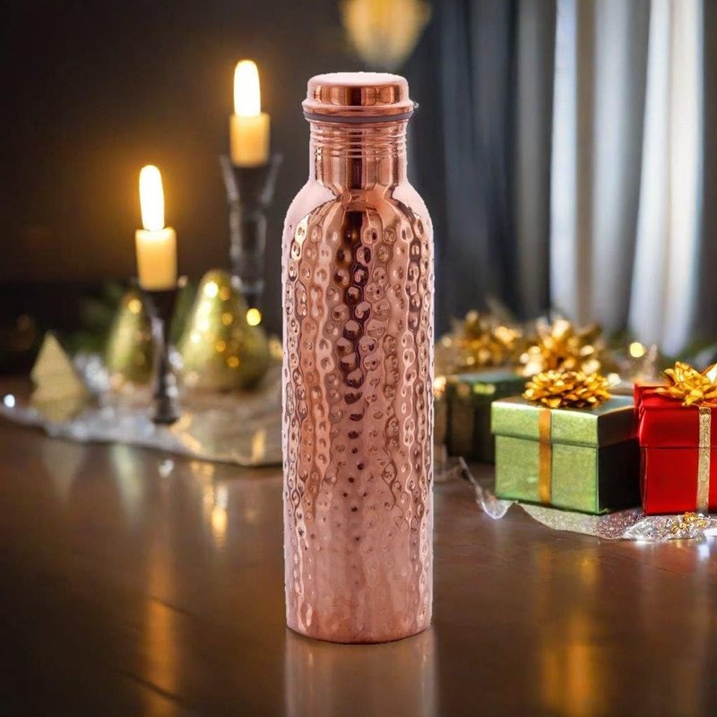2activelife Hammered Design Pure Copper Water Bottle Seamless Leakproof Water Bottle For Home, Office, Hotel, Travelling and Gifting Drink More Water and Immediately Reap the Health - 33.81 Fl Oz