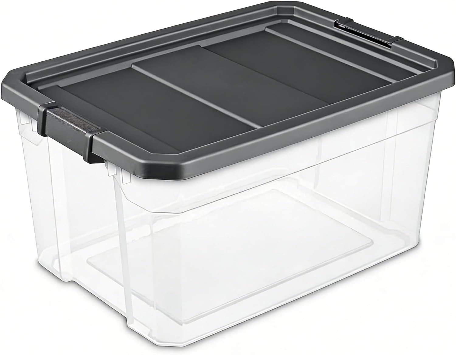 Stacker Box 76 Quart - Heavy-Duty Clear Plastic Storage Bin with Secure Latch Lid | Dark Gray