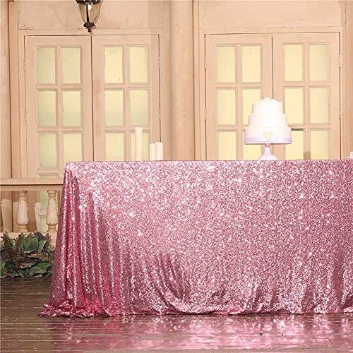 Eternal Beauty Fuchsia Pink 60x120 Inch Sequin Tablecloth — Rectangular Table Cover for Weddings & Parties