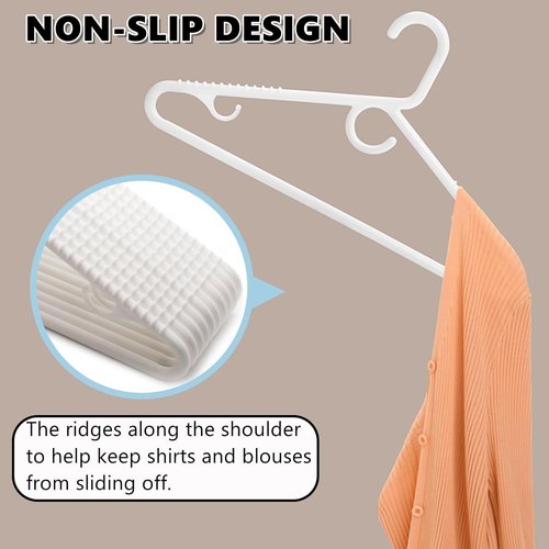 Amber Home Heavy Duty Plastic Hangers - Non-Slip White Closet Organizers with Pants Bar | 36 Pack