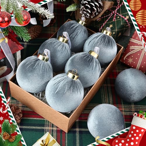 LIANGMIDA Gray Blue Velvet Christmas Decorations Set | 51 Pcs Holiday Ornaments & Bows