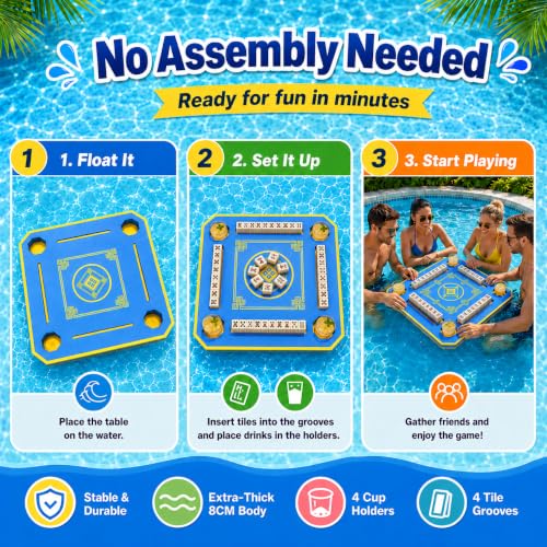 32-Inch Floating Mahjong Table for Pool - 8cm Thick Foam Game Board