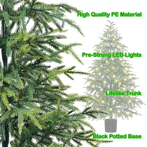 Juegoal 3FT Pre-Lit Artificial Norfolk Christmas Tree Pair with 8 Lighting Modes