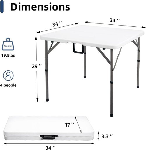 Byliable Folding Card Table - Heavy Duty 34" Square Utility Table in White | Portable & Foldable for Indoor/Outdoor Use