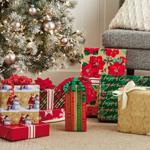 Hallmark Traditional Christmas Wrapping Paper, 4 Rolls - Festive Holiday Design Set