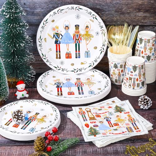 Nutcracker Christmas Party Tableware Set - 175 pcs Watercolor Holiday Disposable Dinnerware for 25 Guests