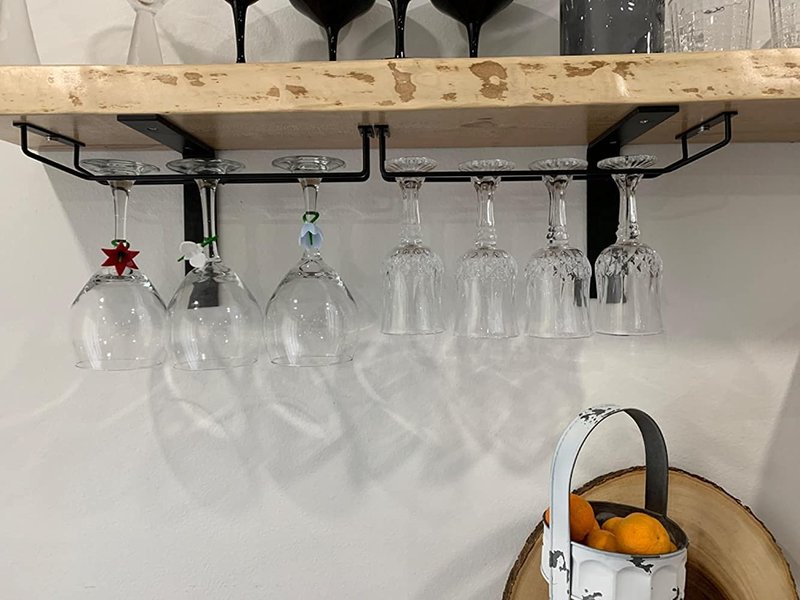 RedDreamer 14-Inch Black Wine Glass Rack, Under Cabinet Wine Glass Holder, Stemware Rack, Hanging Stemware Holder, Set of 2