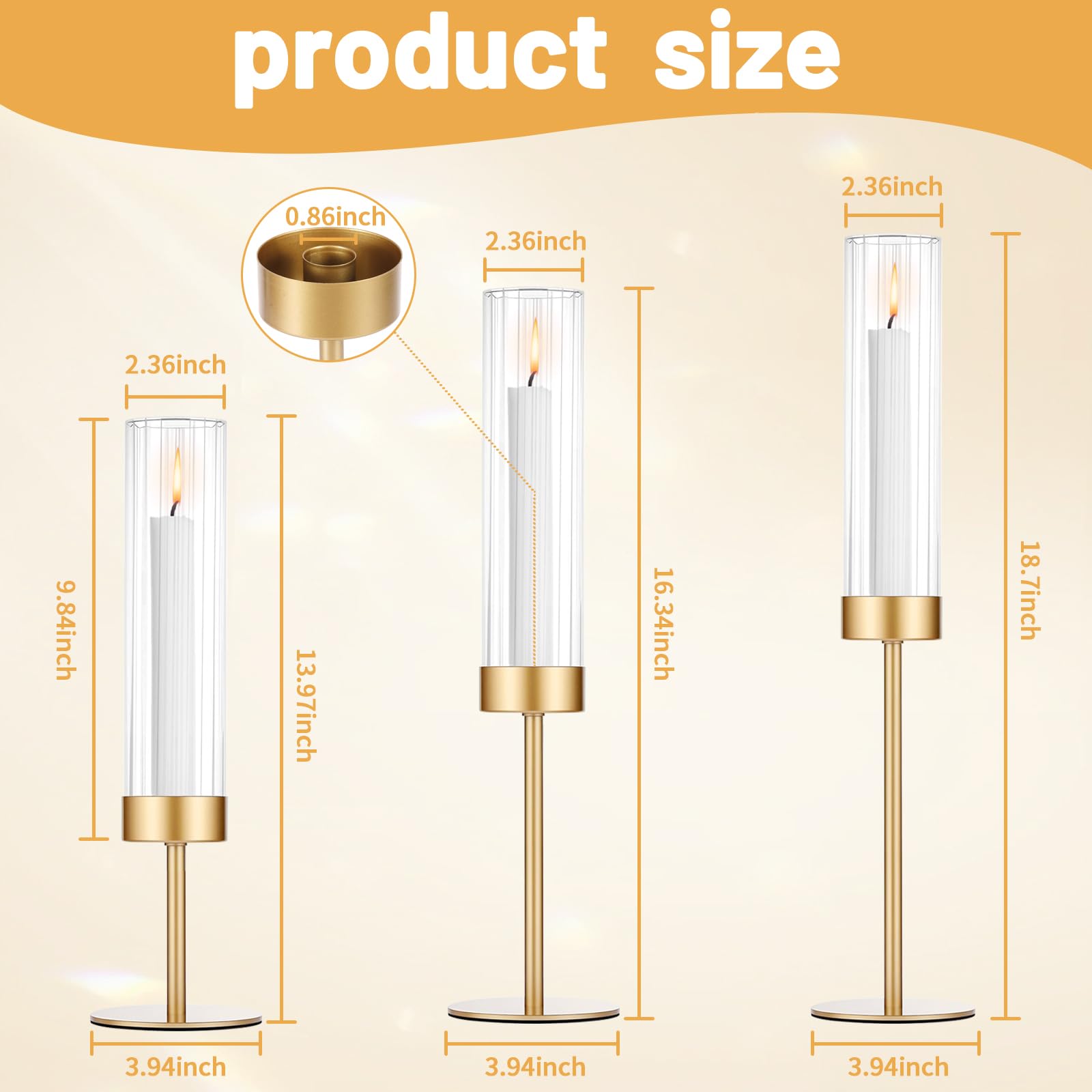 POKINE Tall Hurricane Candle Holders Set of 6, Gold Glass Taper Candlestick Holders for Wedding, Christmas, Dining Table, Party & Home Decor