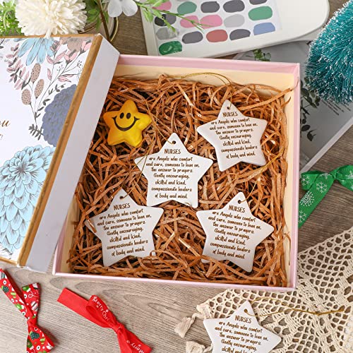 Cunhill 5 Pack Christmas Nurse Appreciation Ornaments - Ceramic Star Gift Set