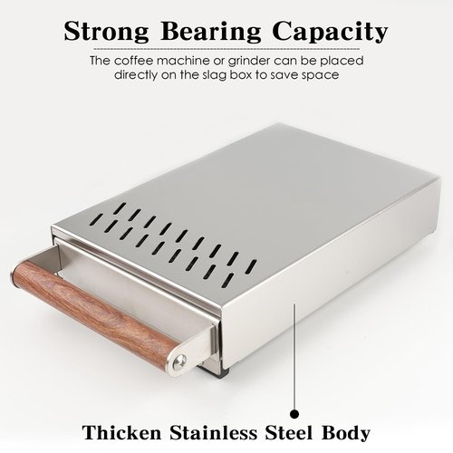 Handle Drawer Knock Box, Stainless Steel Detachable Coffee Stick Tapping Container, Shock-Absorbing And Durable Barista Style Tapping Box, Detachable Tapping Stick, Wooden Handle (Silver)