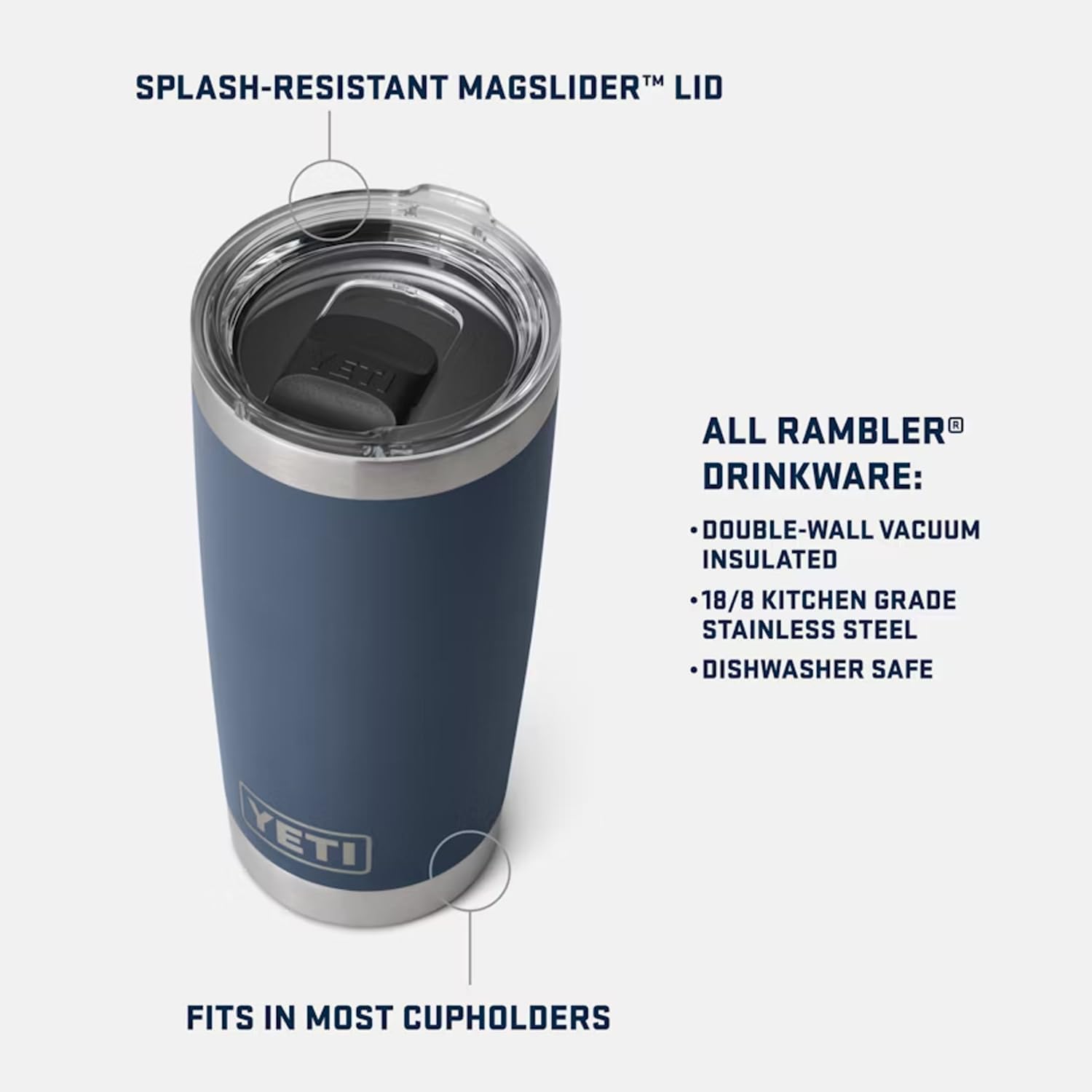 YETI Rambler 20 oz Stainless Steel Tumbler - Vacuum Insulated with MagSlider Lid for Hot & Cold Drinks